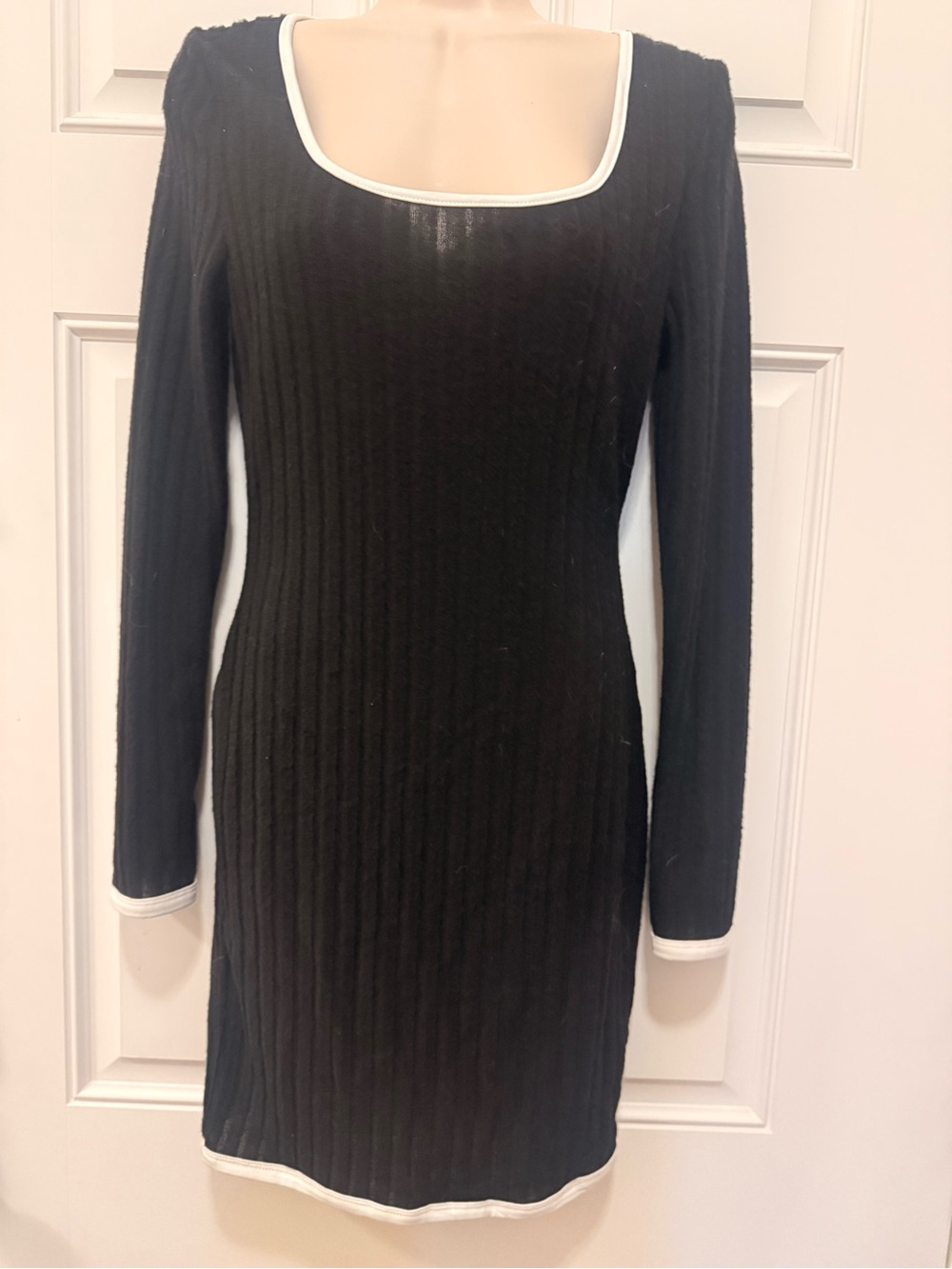 NWOT Shein Ribbed Long Sleeve Sweater Mini Dress Contrast Piping- S, Black White